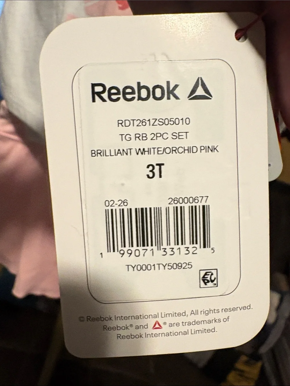 Reebok White Crop Top with Pink Floral Logo & Pink Shorts Pajama Set